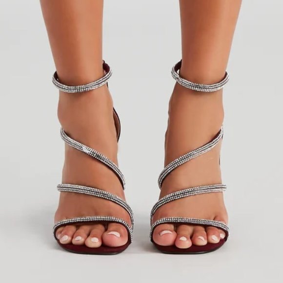 Windsor Wrapped In Rhinestone Burgundy Stiletto Heels 10 - Picture 4 of 4